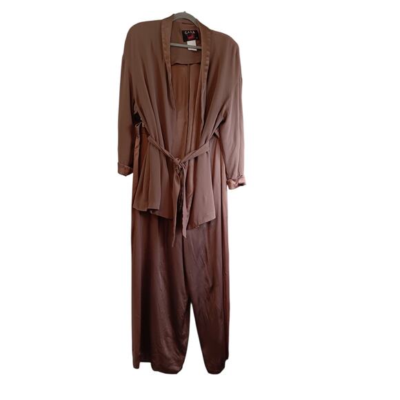 MONDI GALA Vintage Suit Set XL Satin Flowy Pants Belted Top Jacket Dressy Event - Picture 16 of 16